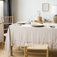 NATURAL LINEN TABLECLOTH FRAME BORDER AND 6 NAPKINS 